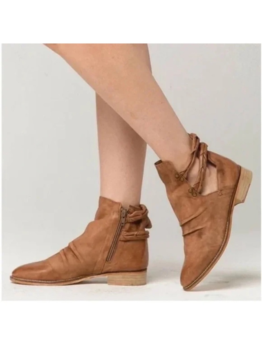 Free People Landslide Bootie Ankle Boot Light Brown Tan Leather Size 36